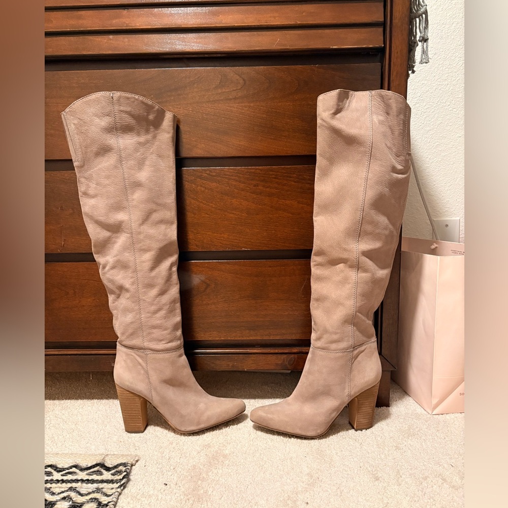 Vince Camuto Grey/Tan Over the Knee Boots